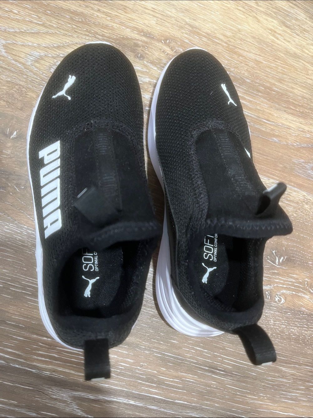 Puma Kids Black Slip-On Knit Sneakers with White Logo